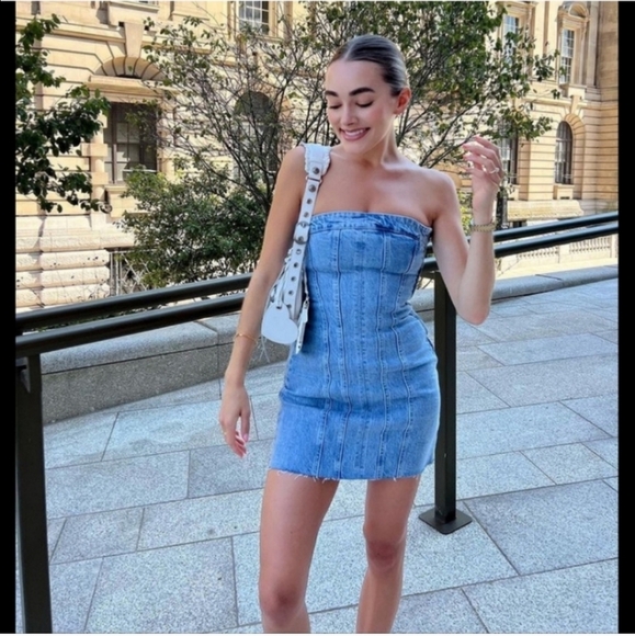 Zara Denim Mini Strapless Dress BlueSize S and L - Picture 2 of 16